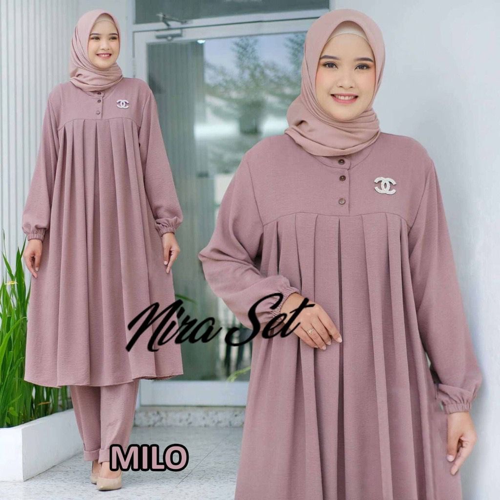 NIRA SET LONGTUNIK WANITA MUSLIMAH AIRFLOW CRINCKLE PREMIUM