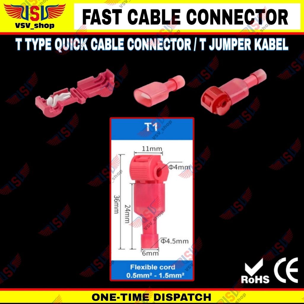 Konektor kabel listrik T Jumper Scotch Lock Quick Cable Connector Sambungan Kabel MERAH