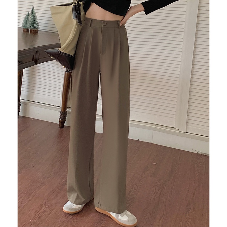 Celana Kulot Kasual Loose Celana Panjang High Waist Wanita Korea Style Hitam Straight Pants Celana Wanita