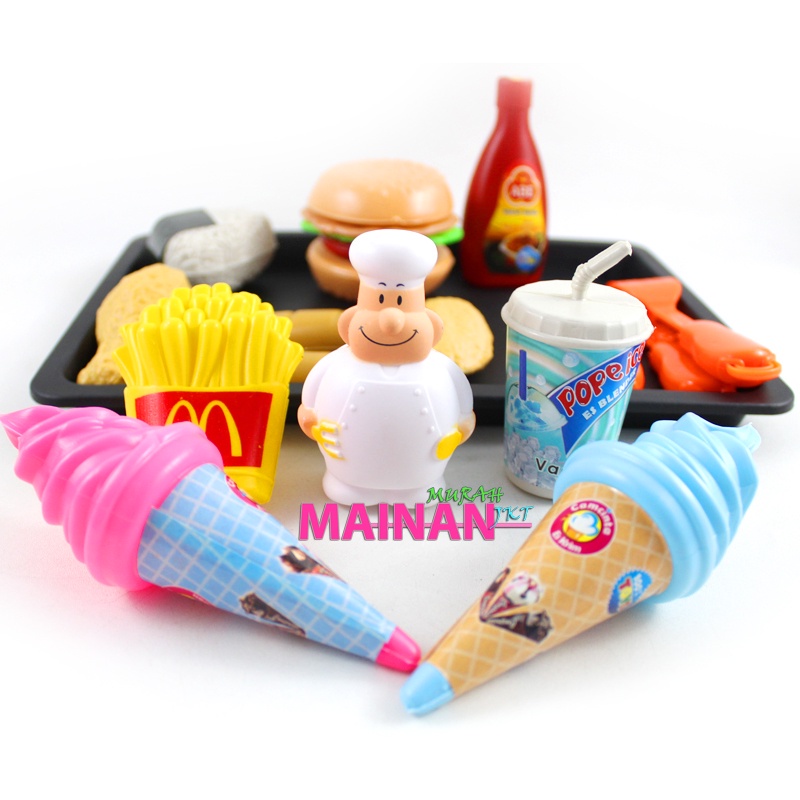 MAINANKEI MAINAN ANAK MURAH SS1595 MAKANAN  BURGER HOTDOG ICE CREAM MAINAN MAKANAN LEZAT BERKUALITAS