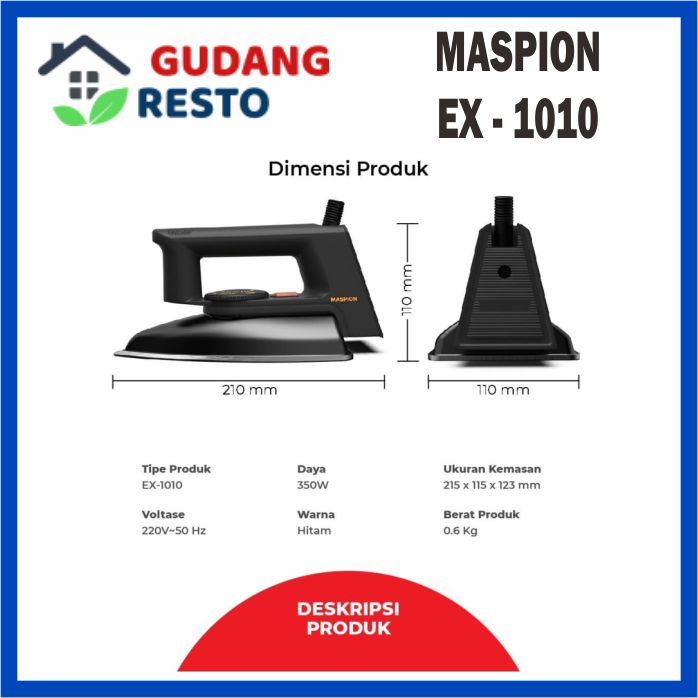 SETRIKA MASPION EX 1010 BB DRY IRON OTOMATIS GOSOKAN LISTRIK BAJU KERING AUTOMATIC IRON SETERIKA EX1010 EX1010BB