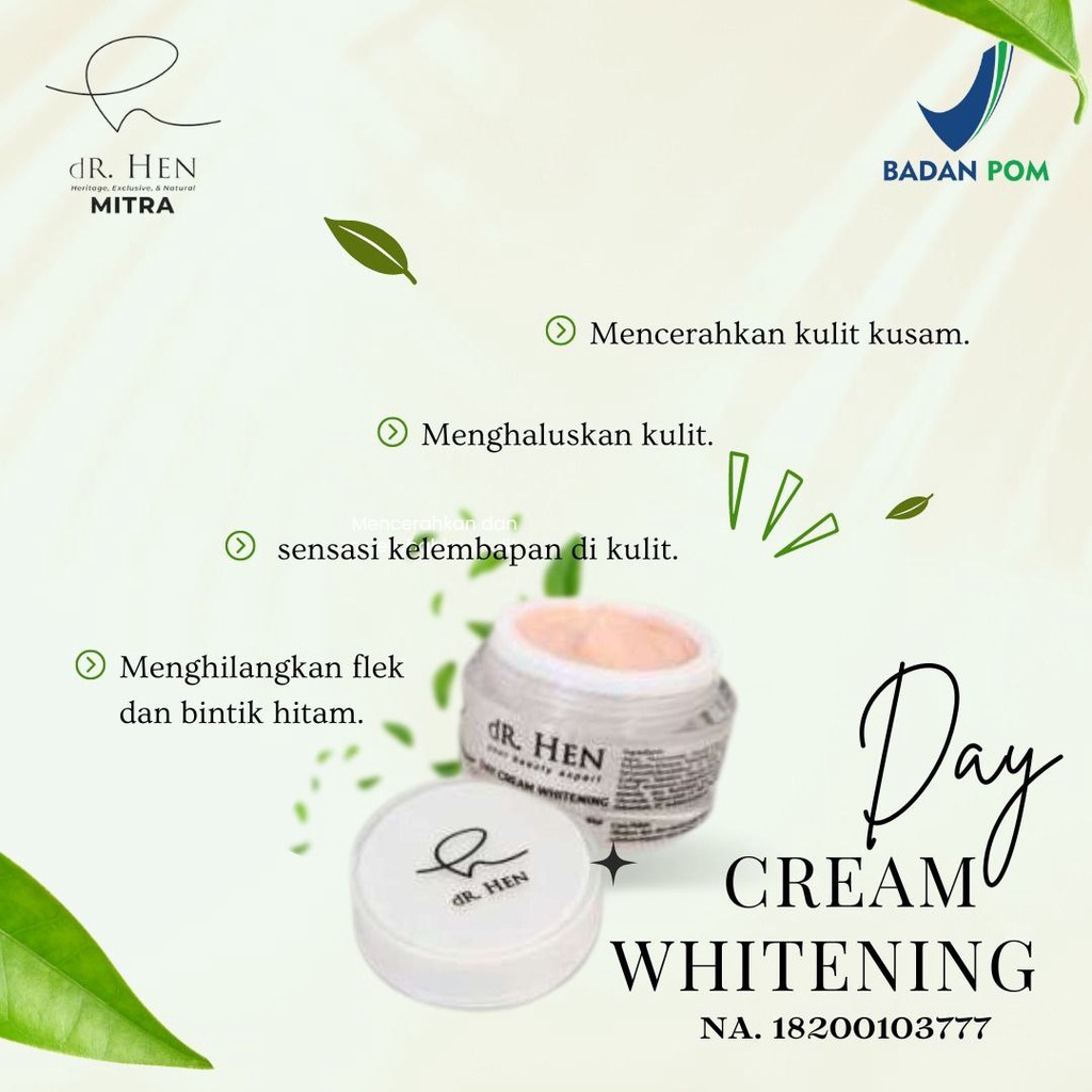 (READY STOK) SIAP KIRIM dr Hen Skincare - Day Cream Whitening dR. HEN , SKINCARE BPOM ORIGINAL DR. R