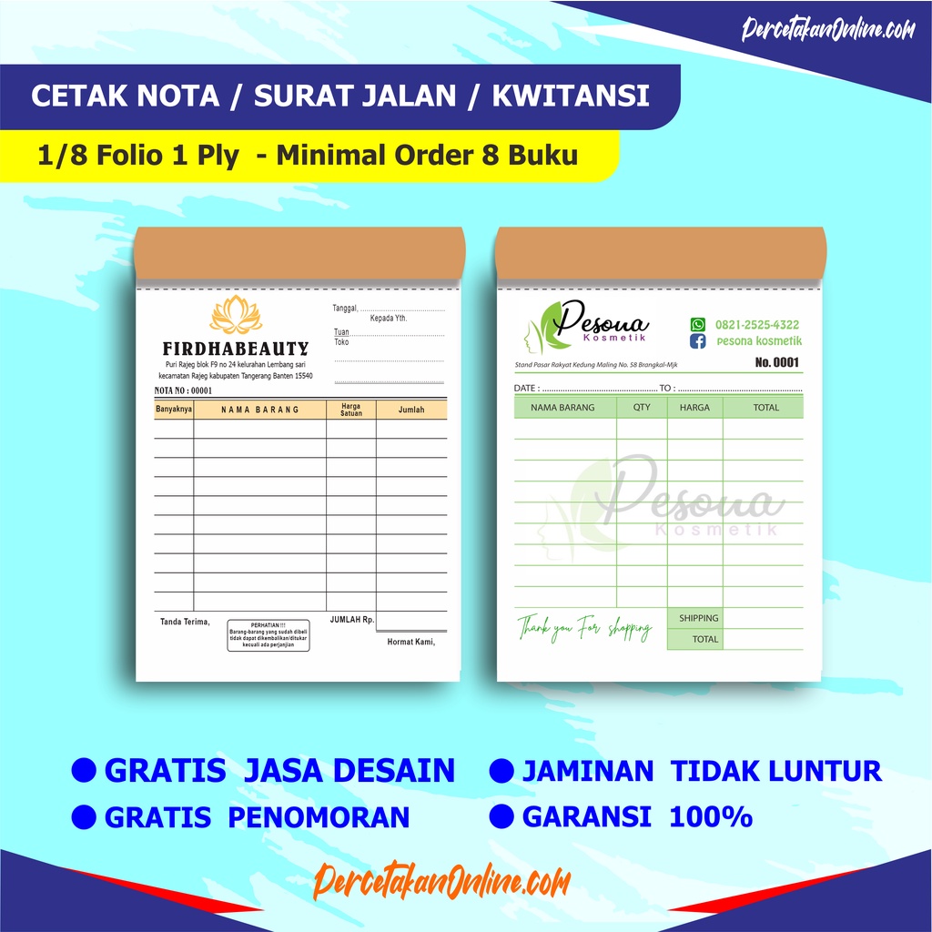 

Nota custom 1 ply 1/8 folio 10,5 x 8 cm