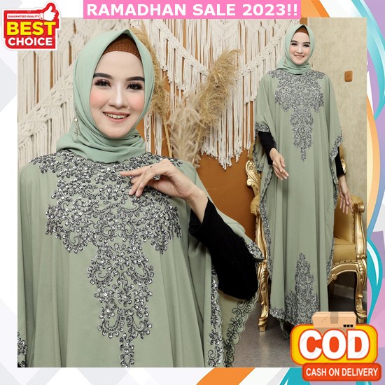 Gamis Kaftan Model Terbaru Warna Sage Saima Kaftan Lebaran 2023 Fashion Muslim Wanita Dreer Gamis Wa