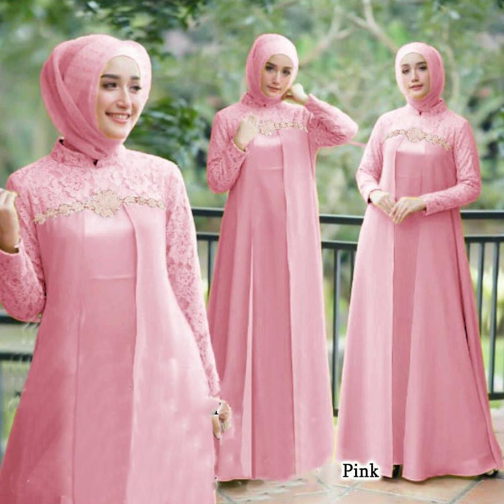 Terbaru Elonia Gamis Maxi Pesta Jumbo Size M , L , XL , XXL / Baju Gamis Brukat Tile / Gamis Kondang