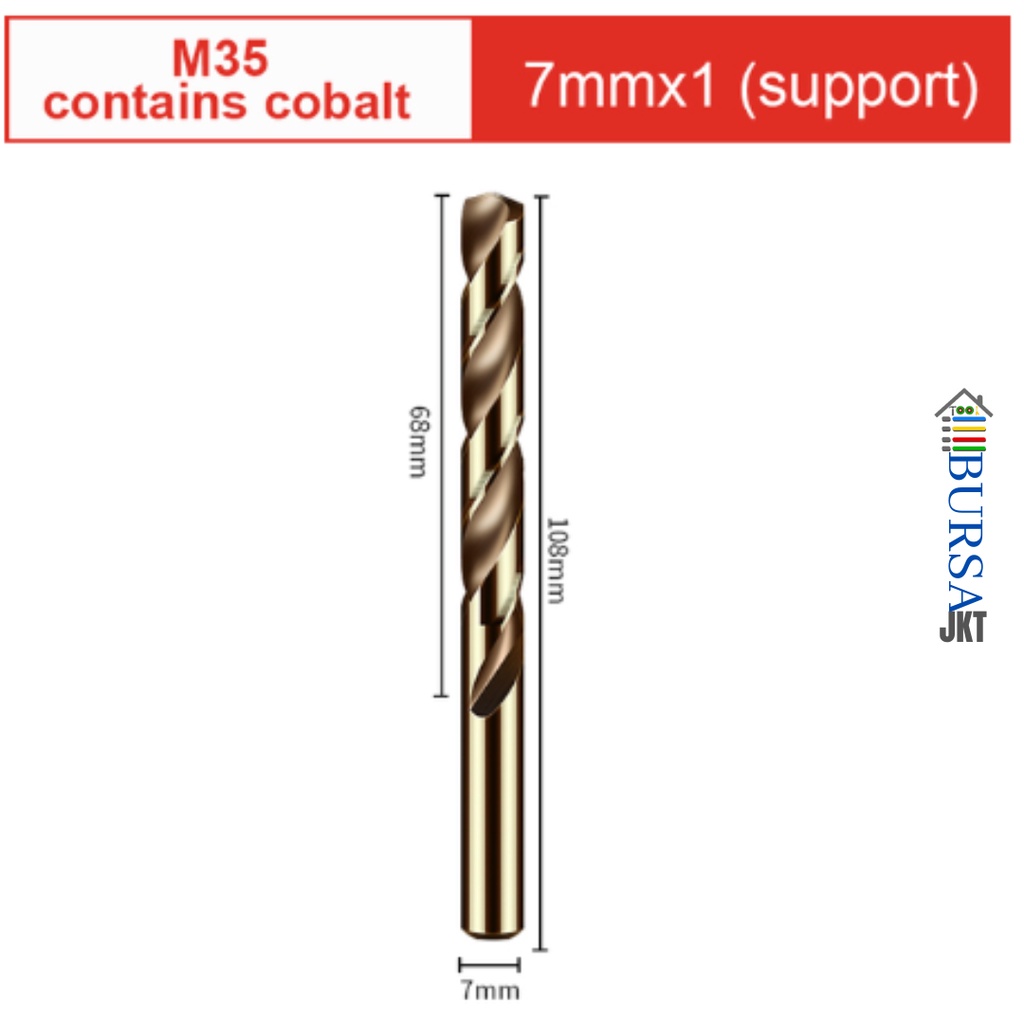 MATA BOR BESI HSS COBALT M35 GOLD MELUBANGI BESI STAINLESS STEEL 7 MM