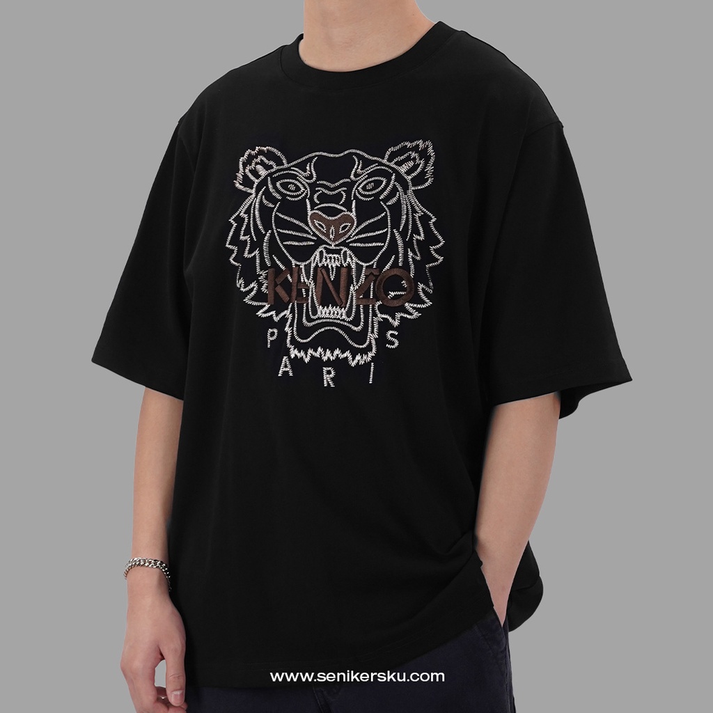 Kenzo Tiger Embroidered Brown Black Tee