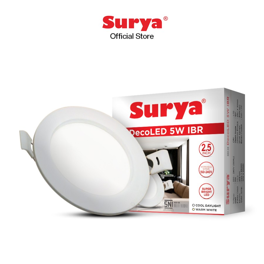 Surya Downlight Lampu Panel LED DecoLED 5 Watt IBR CDL Cahaya Putih