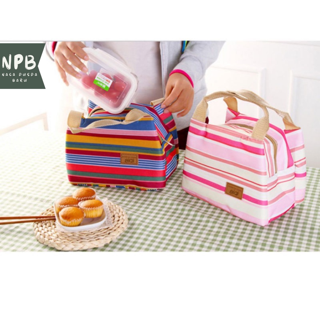 Cooler Bag Tas Bekal Mini Motif Salur - Cooler Bag Pouch Asi Thermal