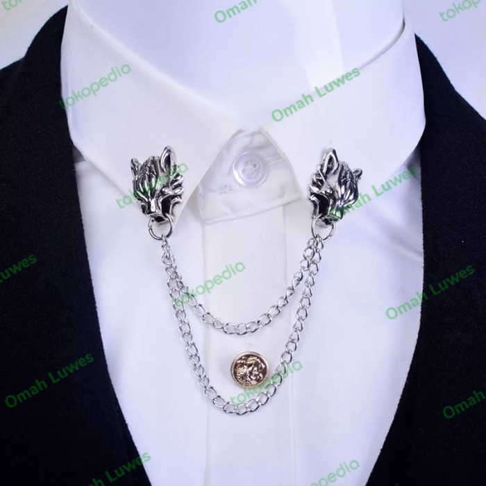Pin Jas Lapel Pin Bros Jas Wedding - Wolf'S Head - Chain Pin - Aksesoris Jas