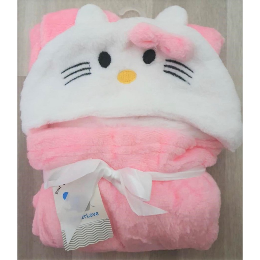 Selimut Bayi Topi Boneka / Selimut Bayi Karakter Fleece-Hello Kitty