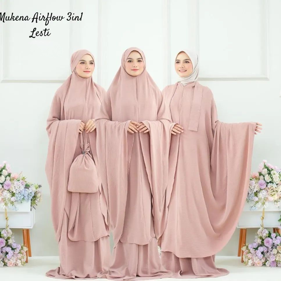 Mukenah Dewasa 3in1 Crinkle Airflow Polos Premium Mewah Jumbo Traveling