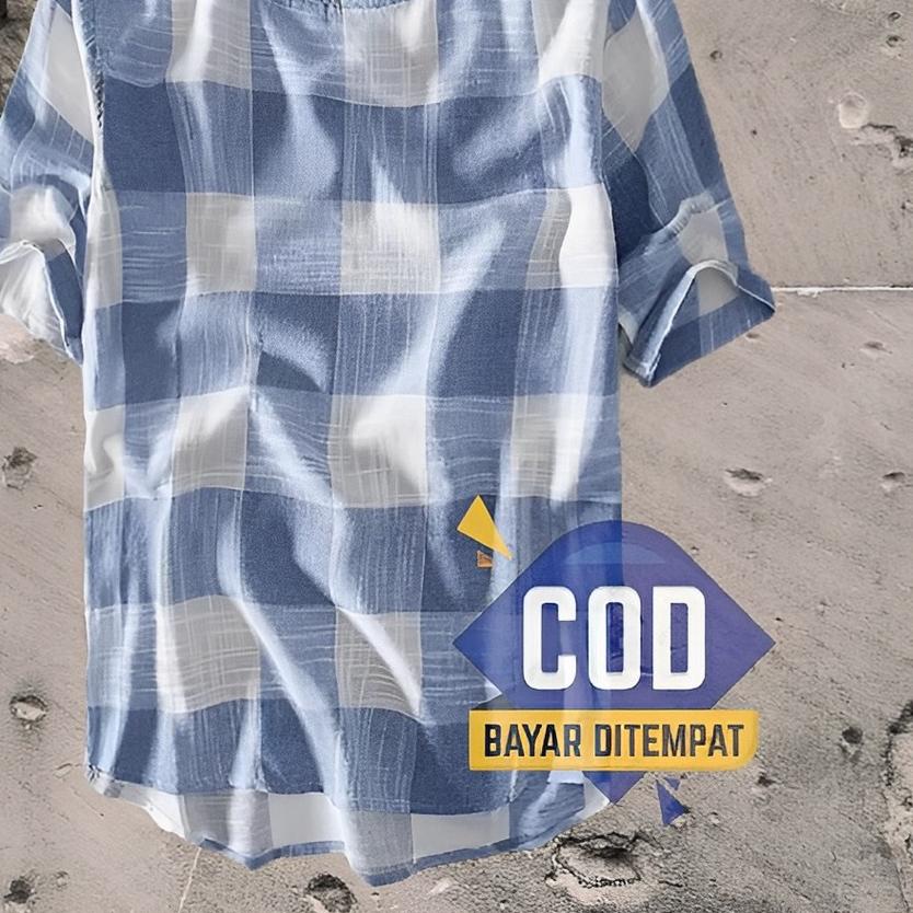 ➦ BLUSH KOKO KOTAK-KOTAK KERAH BULAT LENGAN PENDEK PRIA KAOS KOKO KATUN ATASAN OVER SIZE PRIA KEKINI