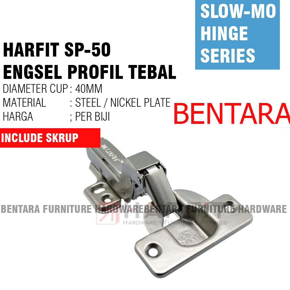 HARFIT SP50 - 40MM ENGSEL SENDOK SLOW MOTION CLIP-ON (UNTUK PINTU TEBAL)  HEAVY DUTY SOFT CLOSED CONCEAL HINGE