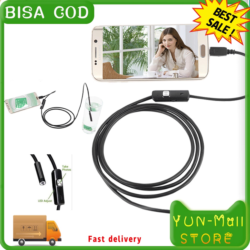 (Stok, Dikirim dari Jakarta) YUN Mall  ENDOSCOPE KABEL Camera Android 1M 7MM LENS Pengintai Android