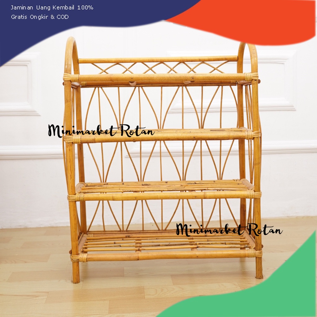 RAK SEPATU DAN SANDAL ROTAN ASLI LEMARI SUSUN SERBAGUNA OVAL / RAK TAS SEPATU BUKU DLL / TERSEDIA VA