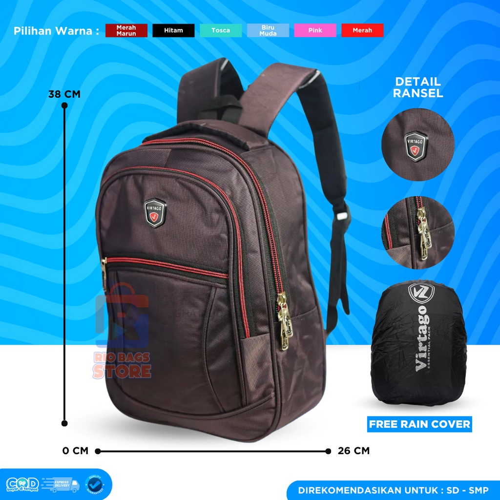 Tas Ransel Virtago/Tas Sekolah TK-SD-SMP/Tas Laptop Unisex