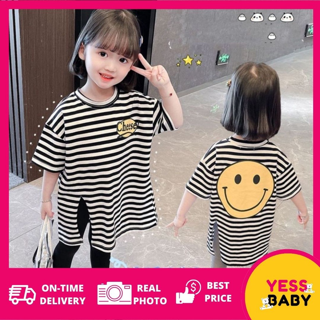 YESSBABY DRESS SMILING 1-9 Tahun Kaos Katun Anak Perempuan premium import/Perempuan Gaun Lengan Pendek/kaos dress anak cewek/baju anak perempuan 2022