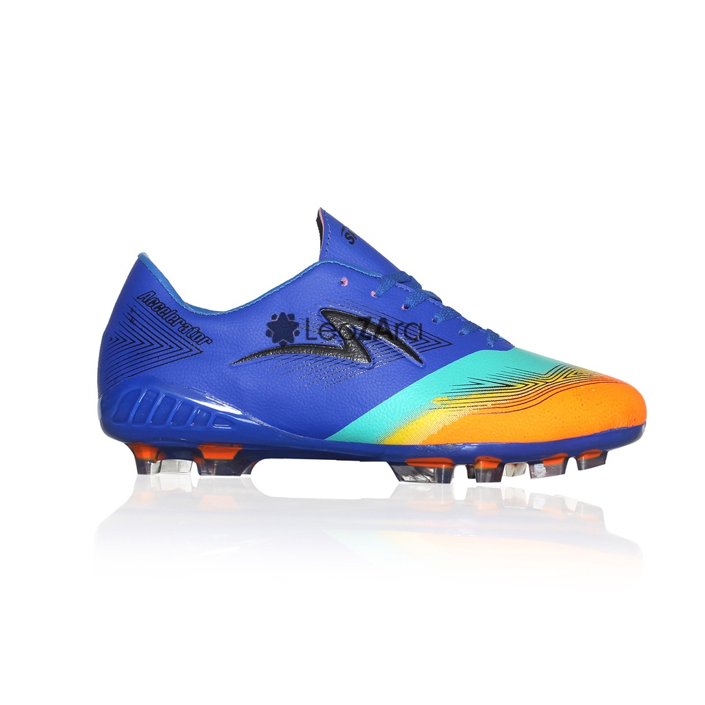 Sepatu Sepak Bola Pria Rumput Hijau Sintetis Mini Soccer Terbaru Specs Accelerator Rainbow White Blue