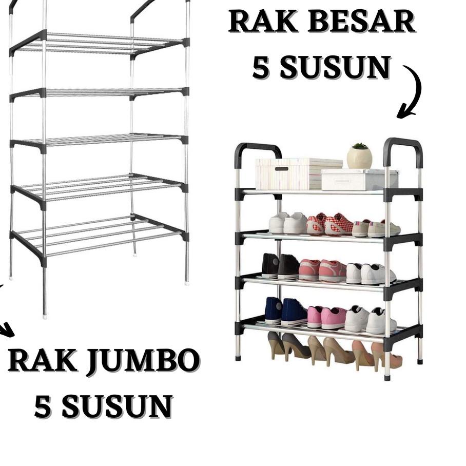 ✵ Rak Sepatu Besi 5 Tingkat Tempat Sepatu Sandal 5 Susun Rangka Besi & Plastik Rak Susun Kokoh Multi