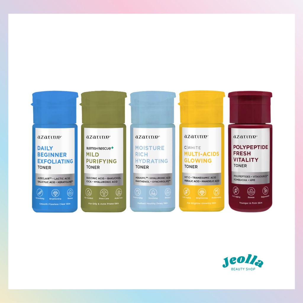 AZARINE Toner 90 ml (Multi Acid Glowing, Mild Purifying, Moisture Rich Hydrating, Daily Beginner Exfoliating, Polypeptide Fresh Vitality)