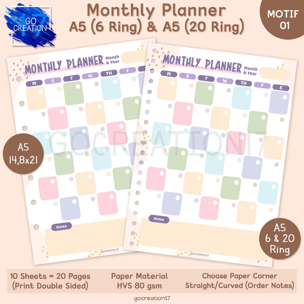 

Kertas Planner Isi Binder Monthly Plan Motif Premium A5 ring 20 dan A5 ring 6