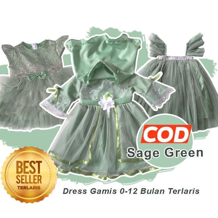 VIRAL Baju Warna Sage Green 6 12 Bulan FREE PITA Dress Warna Sage Green Terlaris Import Gaun Sage Gr