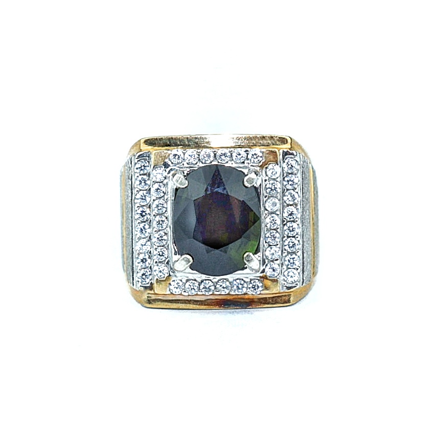 Natural Cincin Perak Permata Tourmaline Grenish Free Memo