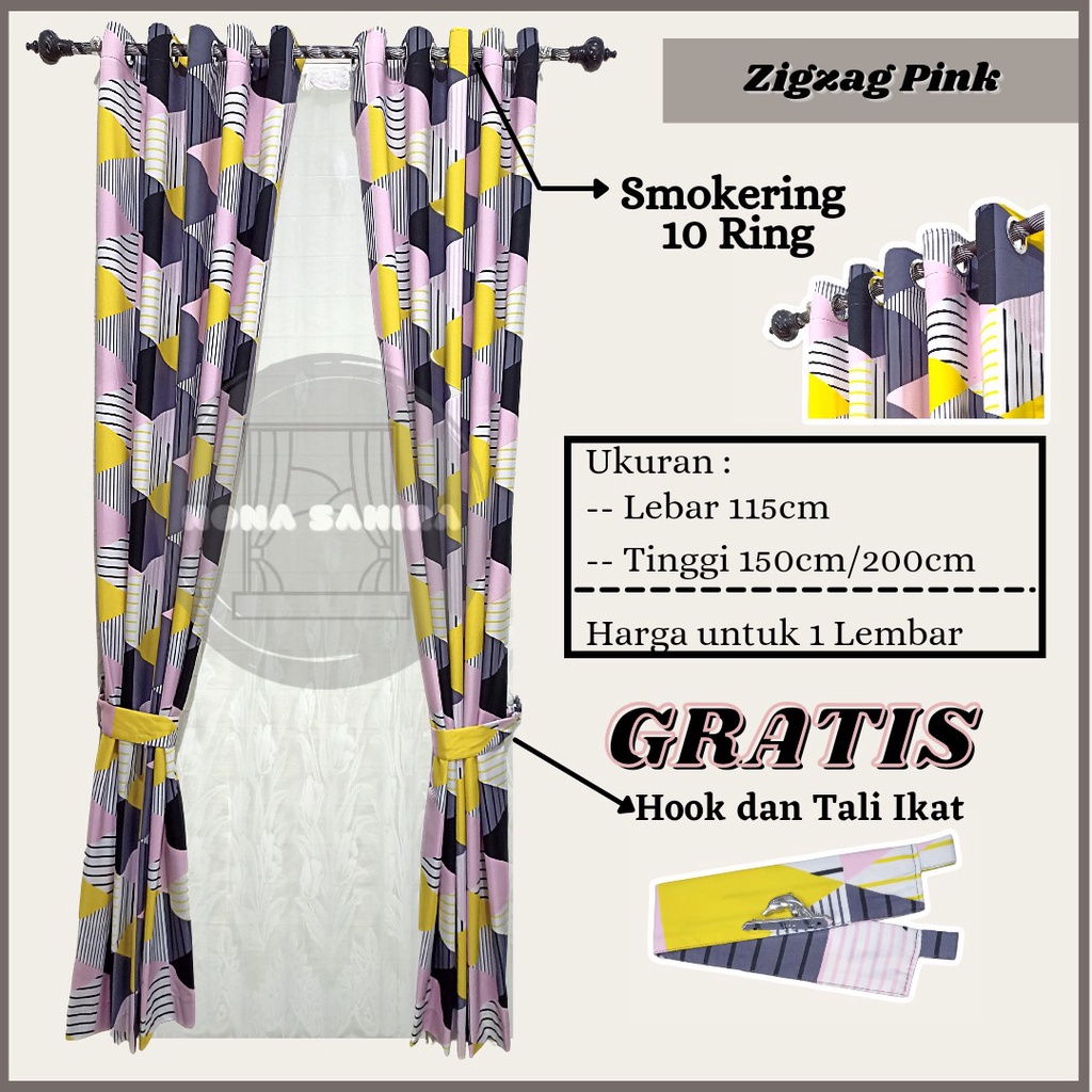 Gorden Jendela Pintu Minimalis Smokring Motif kotak Aesthetic l FREE TALI
