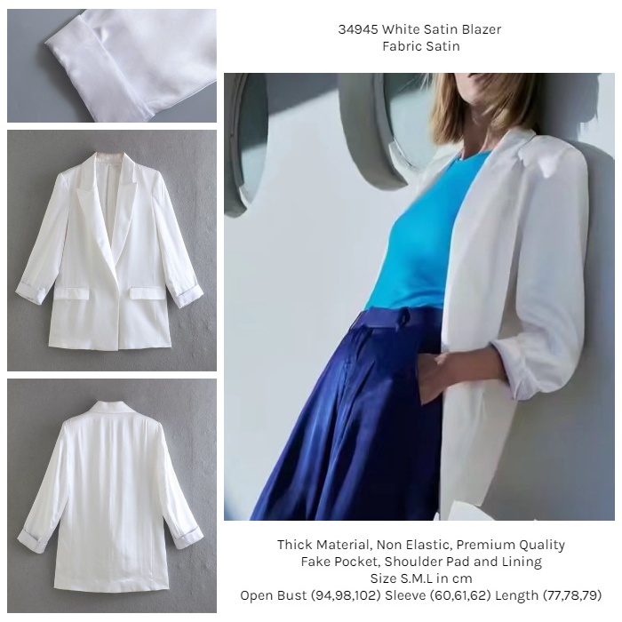 34945 Blazer Putih Blazer Kantor Blazer Kerja White Satin Blazer