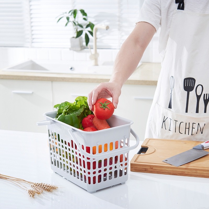 FYGALERY HL0348 Keranjang Plastik Serbaguna Dengan Pegangan Keranjang Penyimpanan Buah Sayur Tempat Sabun Mandi Box Storage Basket With Handles Multifungsi