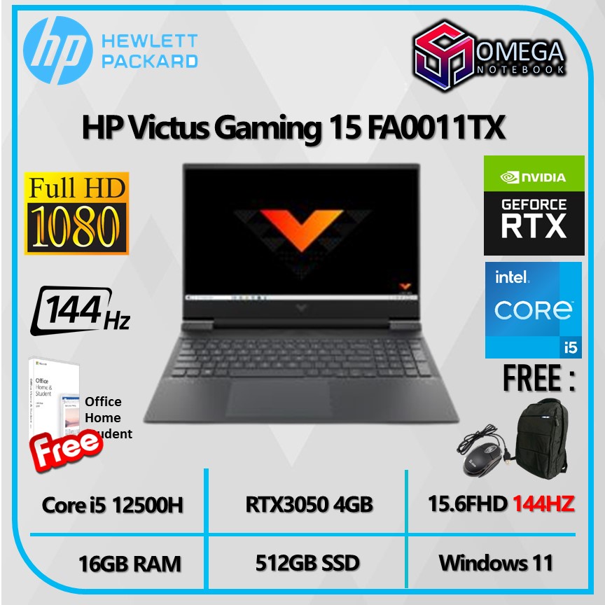 HP Victus Gaming 15 FA0011TX i5 12500H 16GB 512SSD RTX3050 4GB W11+OHS 15.6FHD IPS 144HZ