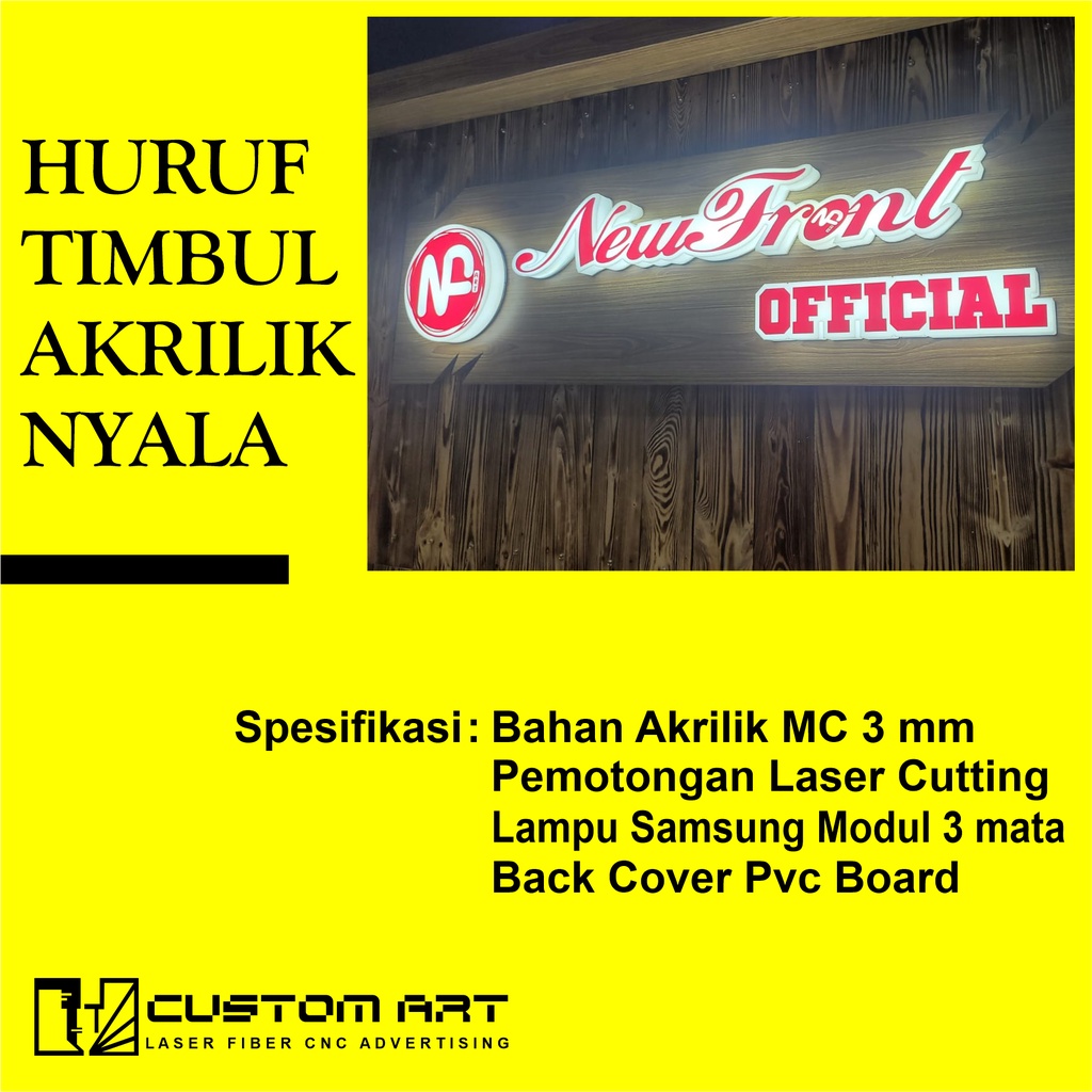 Huruf Timbul Akrilik led signeg akrilik Nyala nama Toko  Cafe Kantor