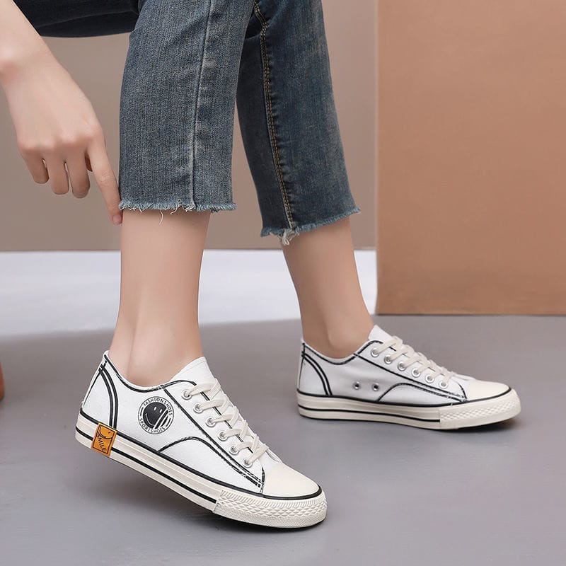 sneakers putih wanita korea style import low top sepatu casual cewek kekinian terbaru fashion white sneakers