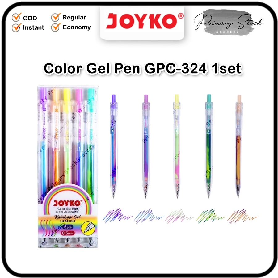 

Pulpen Gel Tinta Warna Warni Joyko Retractable Pelangi Rainbow GPC 324 0.5 mm Bulpen GPC324 0.5mm Cetekan 1 Pack Cetek Pak Cetrek Dus