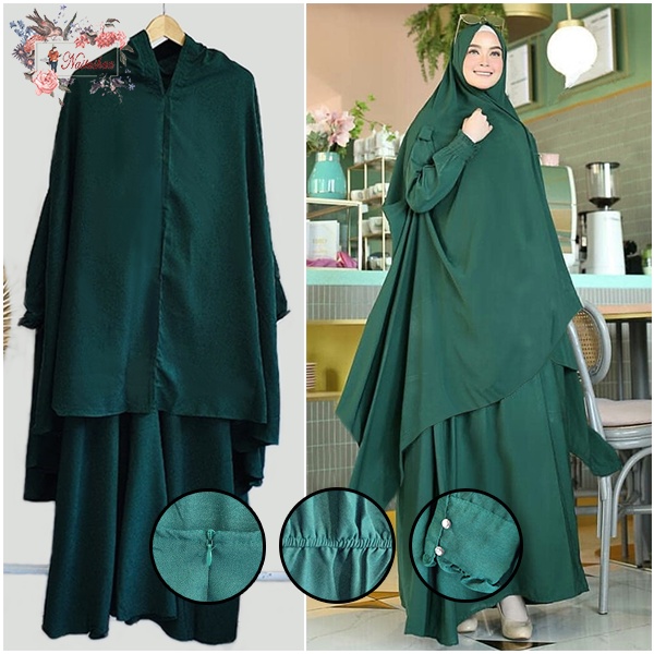 Gamis Polos Wanita Set Khimar Syari Set Gamis Khimar Bolong Tangan Jumbo Bahan Wollycrepe Baju Wanita Muslimah Syari Busui Friendly