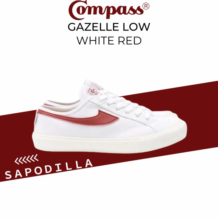 Sepatu compass gazelle low white red sneakers putih merah pria wanita