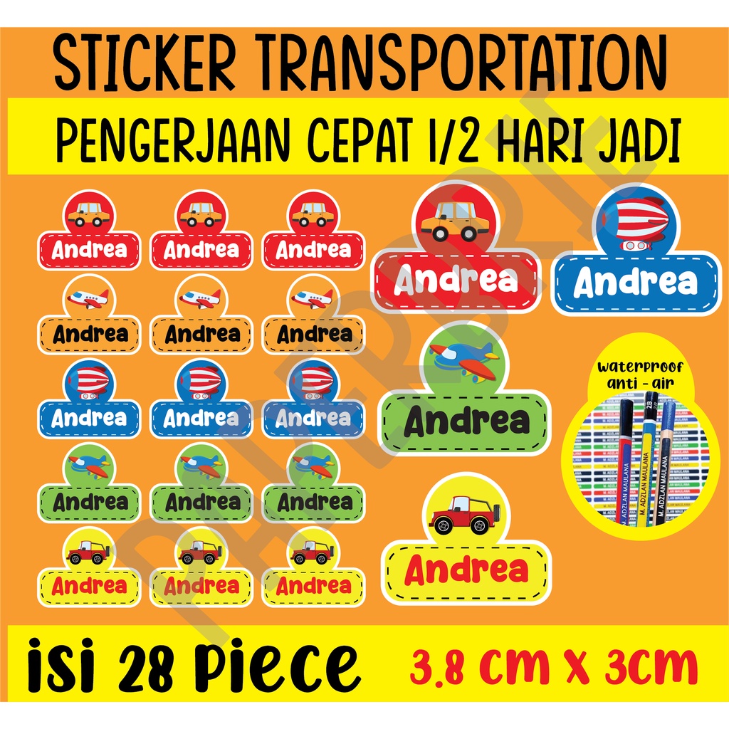 Stiker label nama TRANSPORTATION BIG MOBIL anak Sticker buku anak sticker pensil kartun stiker tumble stiker anti air waterproof stiker botol stiker pesawat anak stiker mobil anak