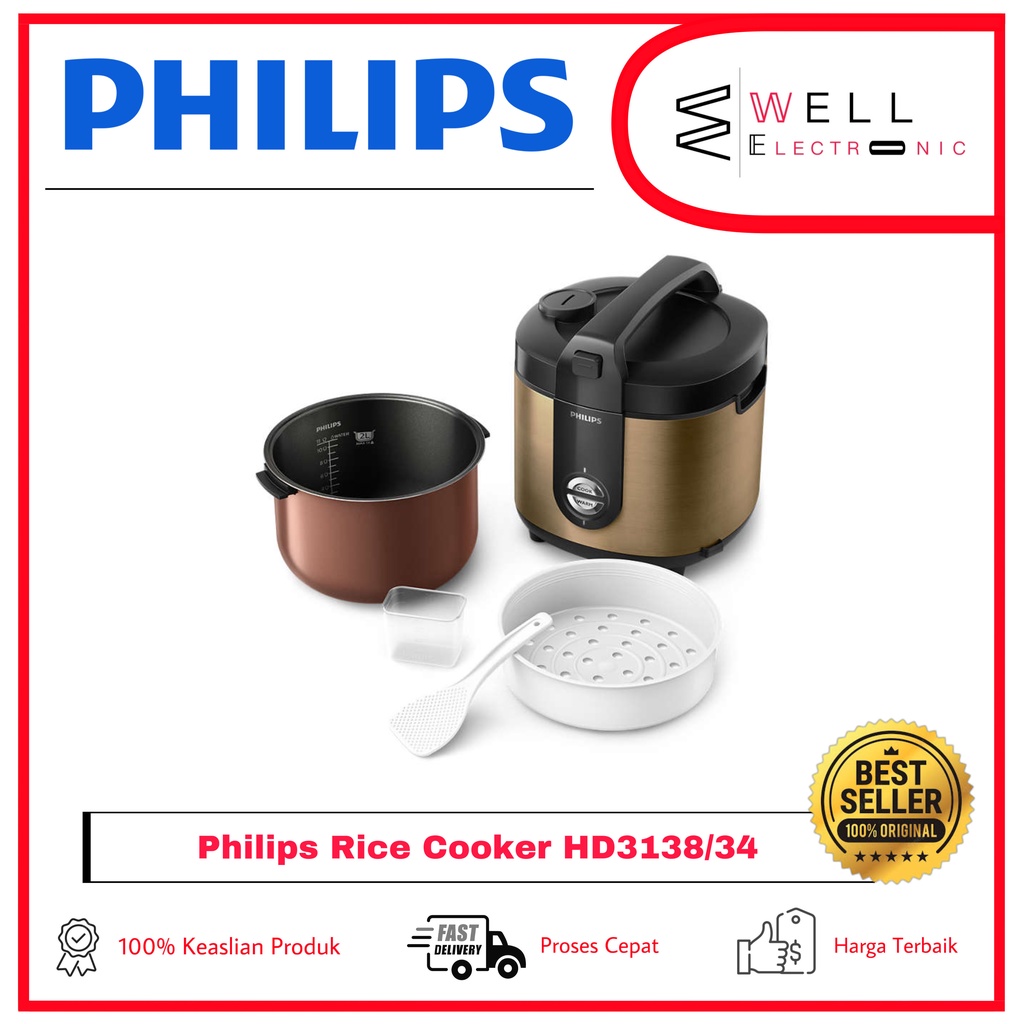RICE COOKER PHILIPS HD3138/34 GOLD Premium Plus Rice Cooker - HD 3138 Garansi Resmi