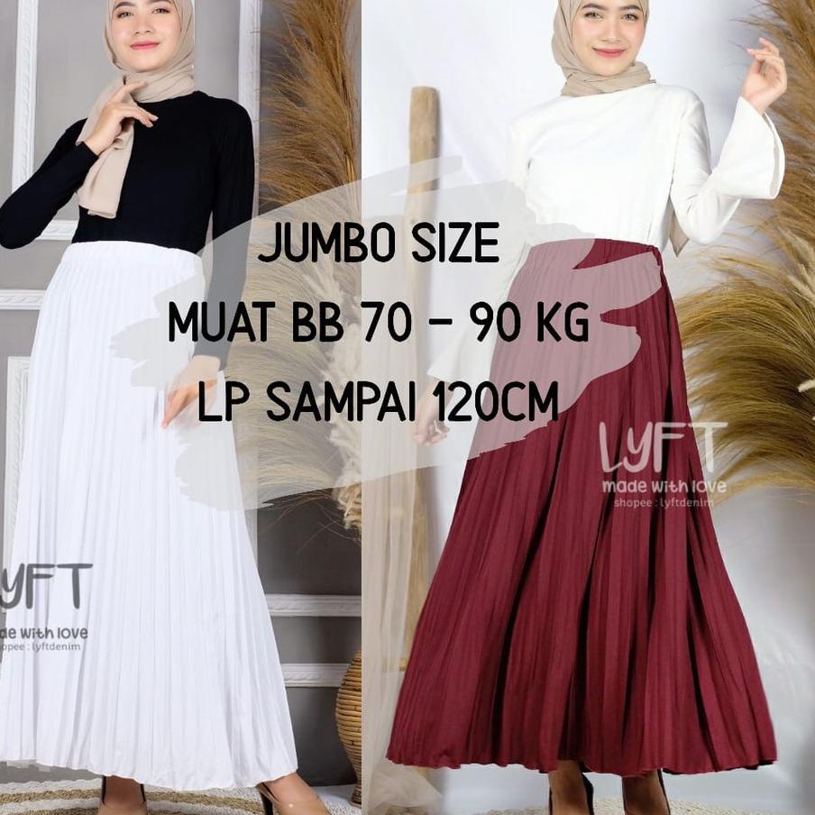 ☛ [PREMIUM PLISKET JUMBO] Rok Plisket JUMBO SIZE MAYUNG Premium Quality /Rok Rempel Panjang / Rok hi