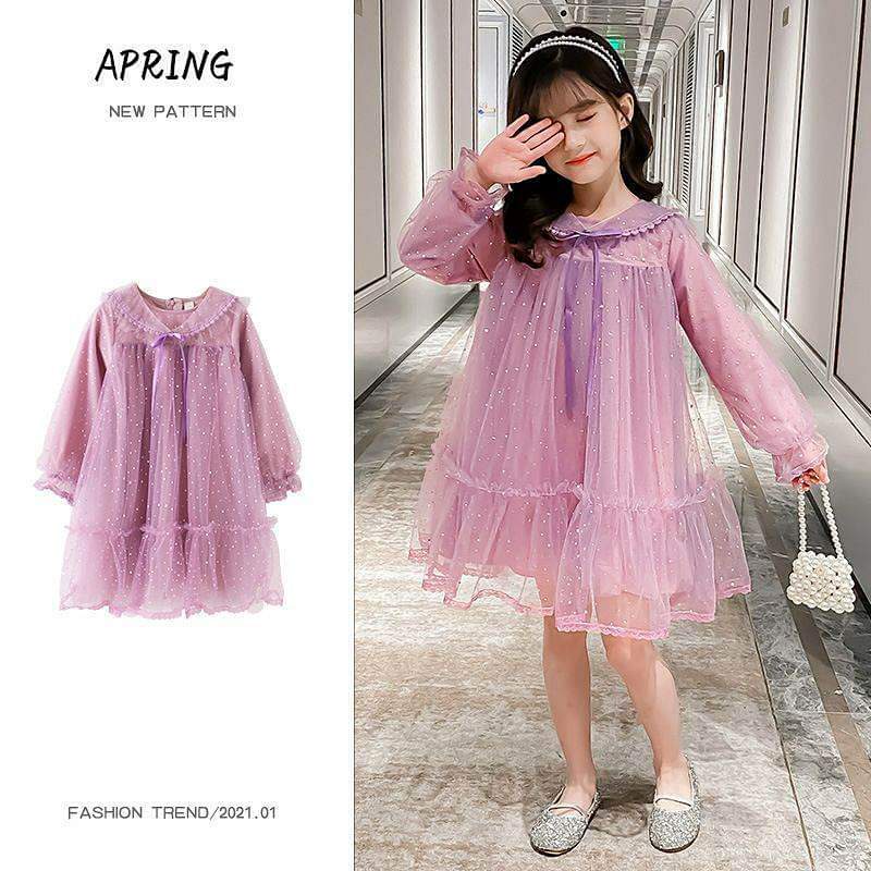 Dress Anak Perempuan PREMIUM Renda Shiney Polkadot