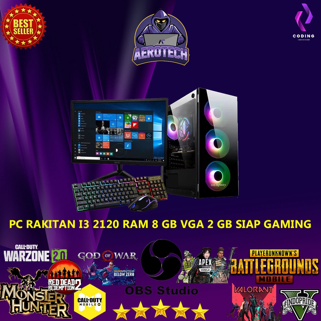 PC Rakitan CORE i3 2120 VGA 2 GB Full SET Led 19 Inch Untuk Gaming Editing Desain SIAP PAKAI NEW GARANSI 1 Tahun