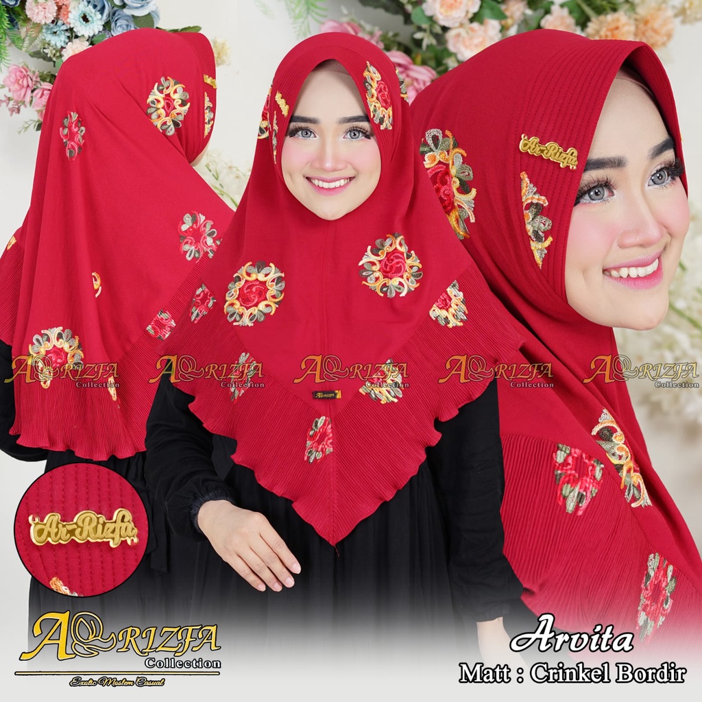 HIJAB ARVITA ORI ARIZFA HIJAB / HIJAB INSTAN ARVITA ORIGINAL ARIZFA HIJAB / HIJAB CRINGKLE BORDIR BUNGA BEST SELLER / HIJAB INSTAN WANITA TERMURAH