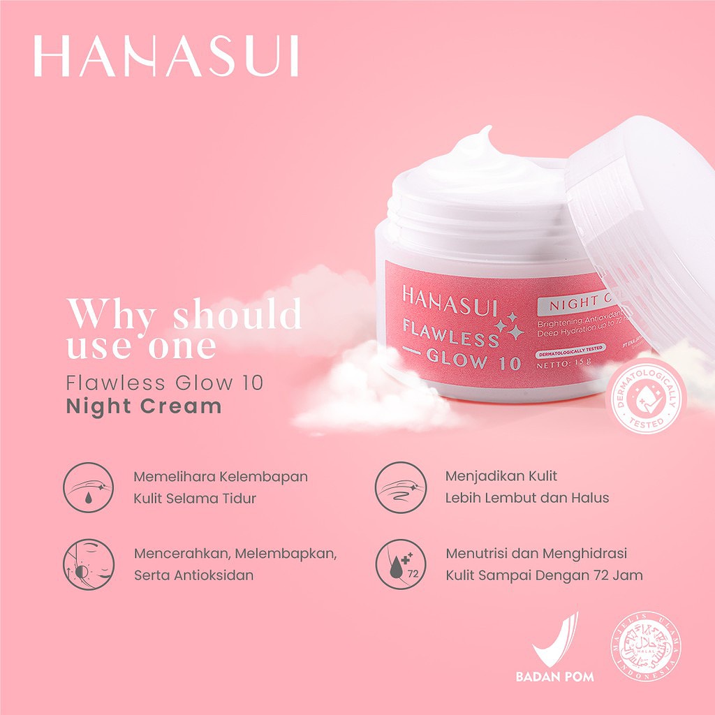 HANASUI FLAWLESS GLOW 10 NIGHT CREAM - BPOM - KRIM MALAM