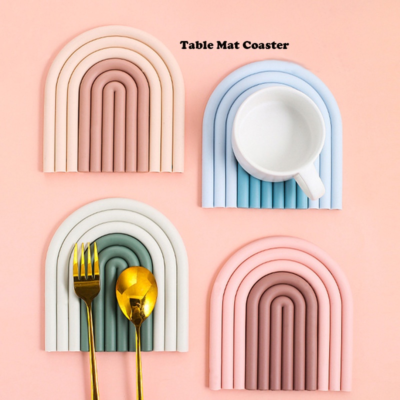 Mi.more Rainbow Silicone Table Mat Coaster 2in1 /Aesthetic Silicon Placemate/Silicon Coaster/Colorful Silicone Coaster Heat Insulation Pad / Tatakan Silikon Gelas Mug Piring Plate