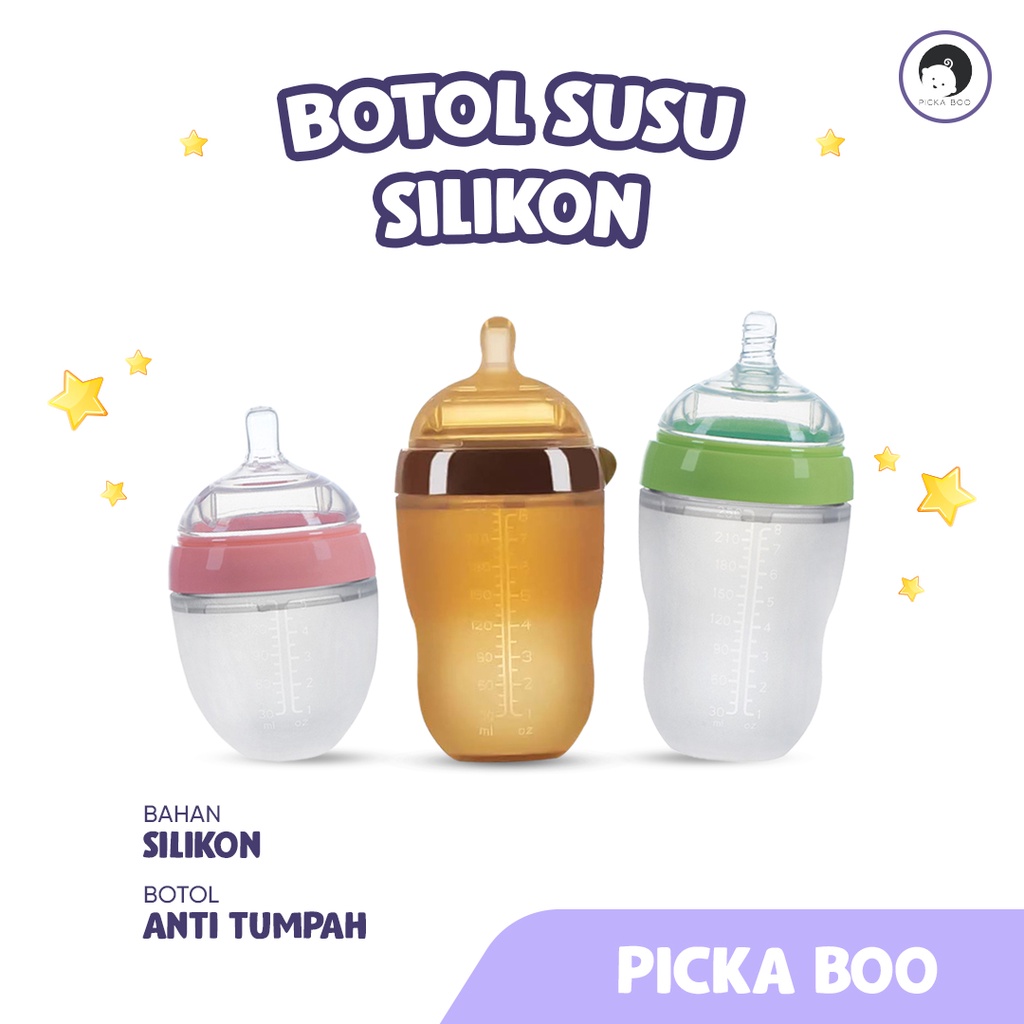 PICKA BOO Premium Botol Dot Silikon 150ml / 250ml Botol Susu Bayi Wide Neck Silicone Food Grade Tahan Panas Wideneck