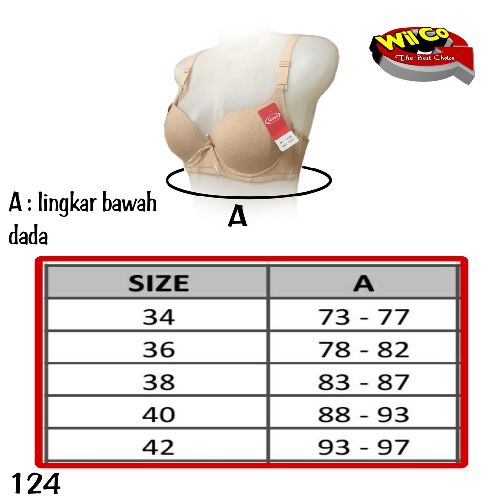 K124 - BRA/BH WANITA SOREX MELANGE BUSA TIPIS ADA KAWAT TIGA PENGAIT CUB B SIZE 34 - 40