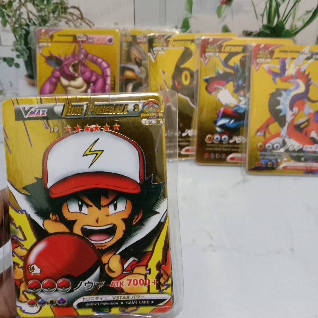 10 PCS MAINAN KARTU KOLEKSI POKEMON GOLD KARTU POKEMON EMAS LANGKA KEMASAN PLASTIK