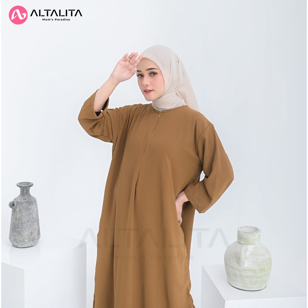 Altalita - Daster Gamis Polos Kekinian Cringkle Airflow Lengan Tangan 3/4 Panjang Semata Kaki Busui Jumbo LD 120