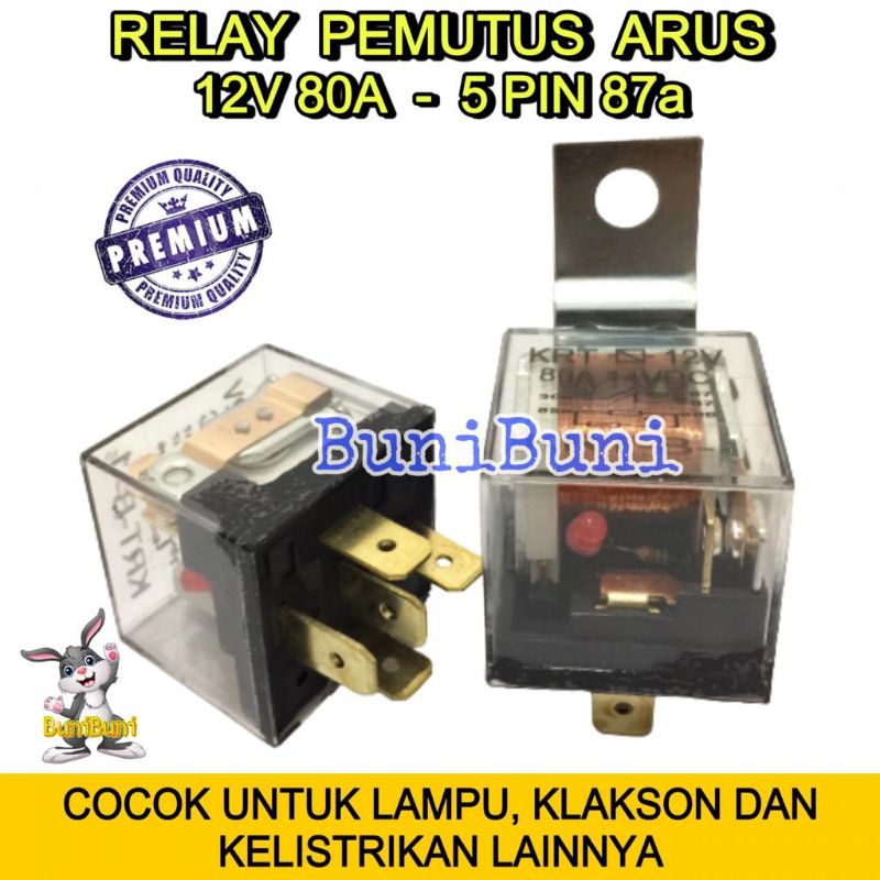 RELAY PEMUTUS TRANSPARAN 12V 80A Kaki 5 Pin 87a Untuk Lampu / Klakson Mobil Motor - 12V 87a PEMUTUS